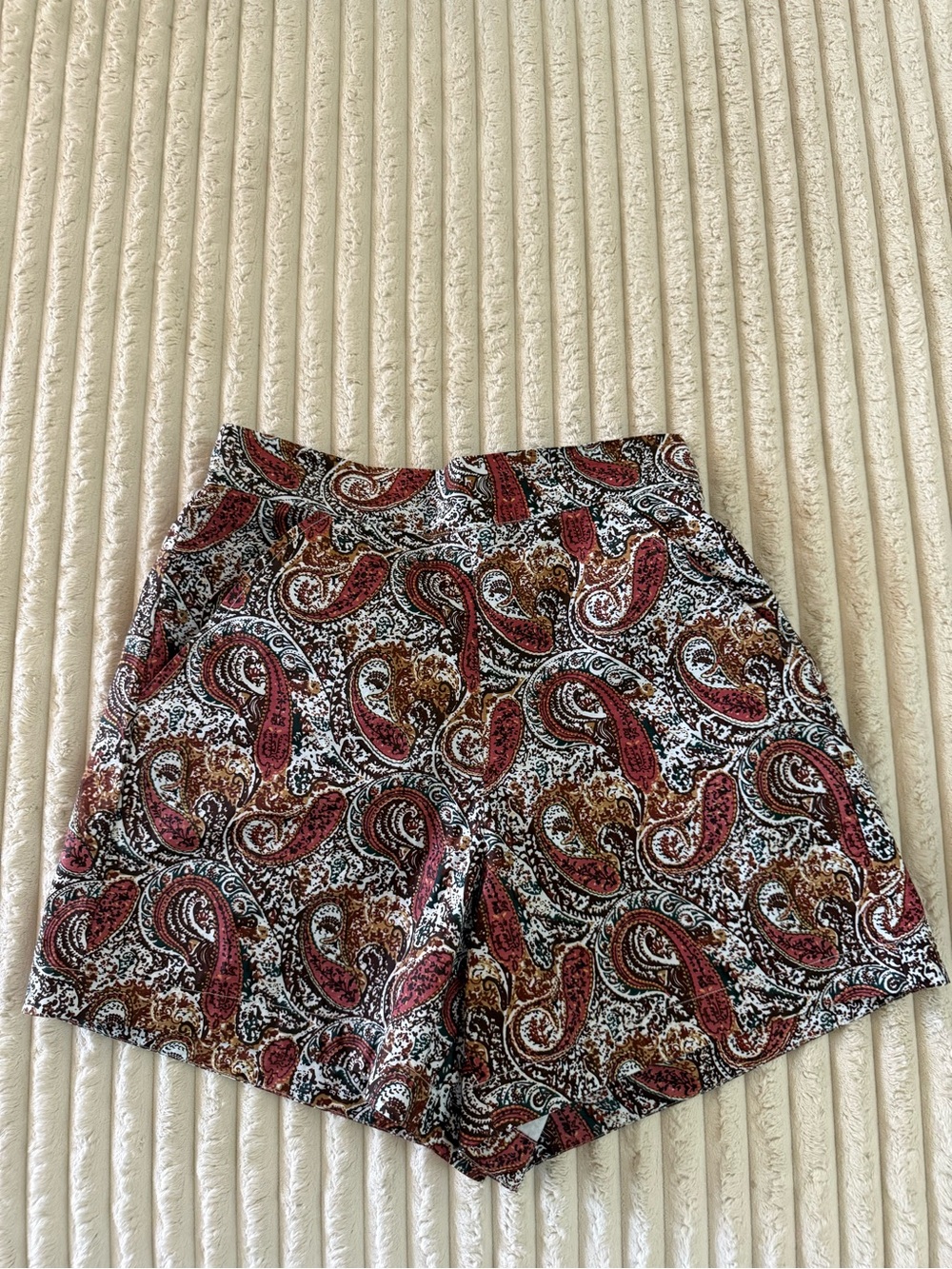 High-Waist Paisley Print Shorts in Rust & Black